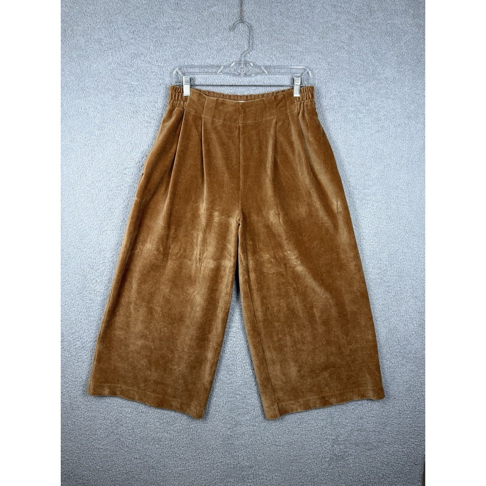 Madewell Texture & Thread Pleated Wide-Leg Corduroy Pants M Crop Brown Pull On